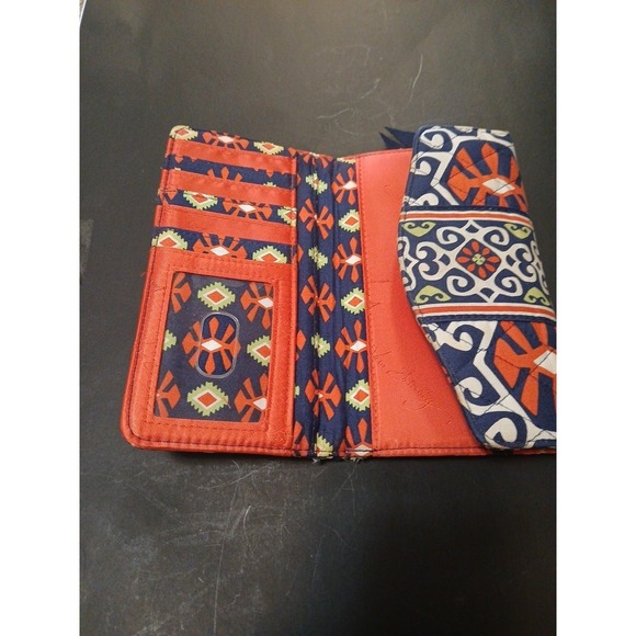 Vera Bradley Wallet Sun Valley Retired Orange Navy Cards ID Casual!! - Picture 5 of 7